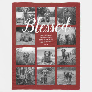Personalized 11 Photo Collage BLESSED Red Fleece Blanket