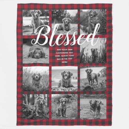 Personalized 11 Photo Collage BLESSED Red Plaid Fleece Blanket