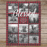 Personalized 11 Photo Collage BLESSED Red Plaid Fleece Blanket<br><div class="desc">Christmas Holiday gift personalized elegant photo fleece blanket with the text 'Blessed' in white chic handwritten script calligraphy features a red black plaid pattern background, Simply add 11 photos of your choice and your own personalized text in chic handwritten script calligraphy and modern stylish typography. Makes a wonderful keepsake gift...</div>