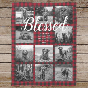 Personalized 11 Photo Collage BLESSED Red Plaid Fleece Blanket