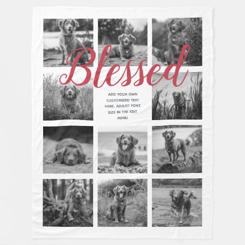 Personalized 11 Photo Collage BLESSED White Red Fleece Blanket