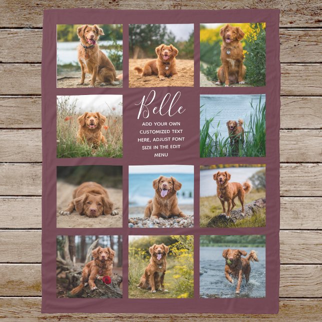 Personalized 11 Photo Collage Burgundy Fleece Blanket (Creator Uploaded)