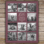 Personalized 11 Photo Collage Burgundy Fleece Blanket<br><div class="desc">Personalized elegant photo fleece blanket features a burgundy background that can be changed to any color, Simply add 11 photos of your choice and your own personalized text in chic handwritten script calligraphy and modern stylish typography. Makes a wonderful keepsake gift for yourself, your family & friends. Perfect holiday, wedding,...</div>