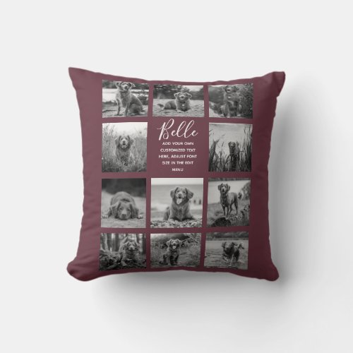Personalized 11 Photo Collage Burgundy Throw Pillow