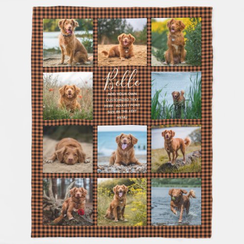 Personalized 11 Photo Collage Check Pattern Fleece Blanket