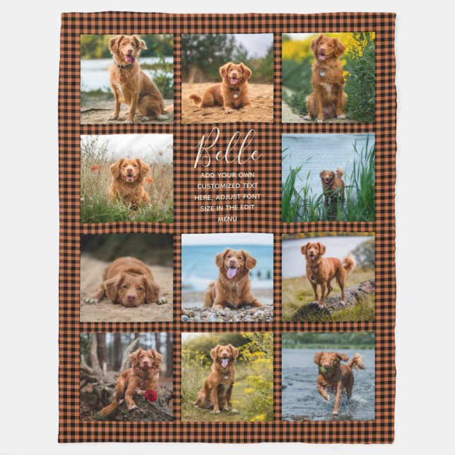 Personalized 11 Photo Collage Check Pattern Fleece Blanket (Front)