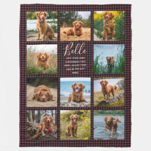 Personalized 11 Photo Collage Check Pattern Fleece Blanket