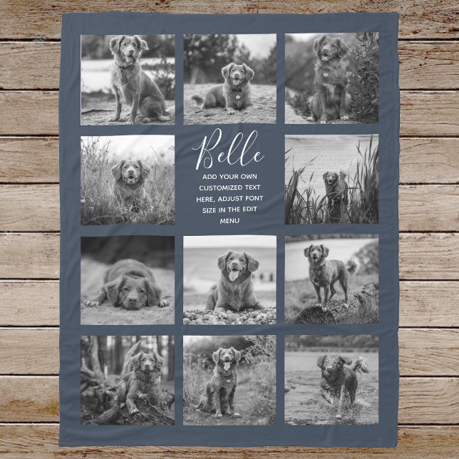 Personalized 11 Photo Collage Dark Blue Fleece Blanket (Creator Uploaded)