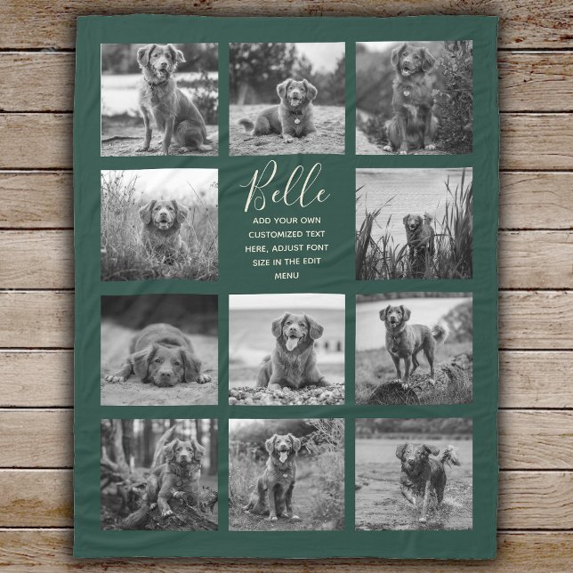 Personalized 11 Photo Collage Dark Green Fleece Blanket (Creator Uploaded)