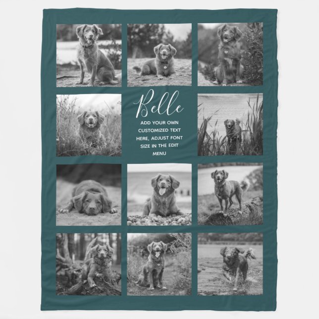 Personalized 11 Photo Collage Deep Teal Fleece Blanket (Front)