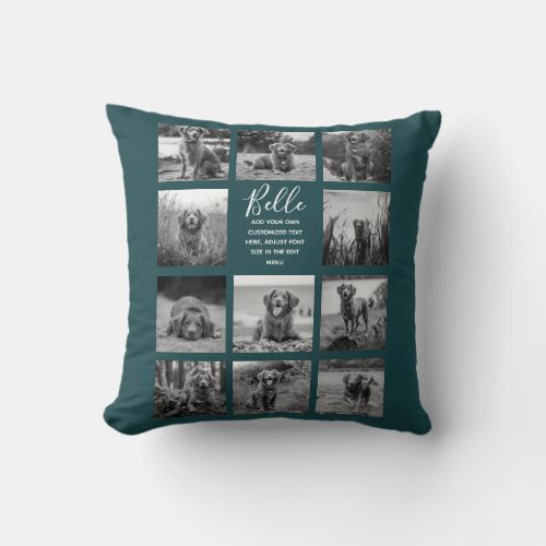 Personalized 11 Photo Collage Deep Teal Throw Pillow