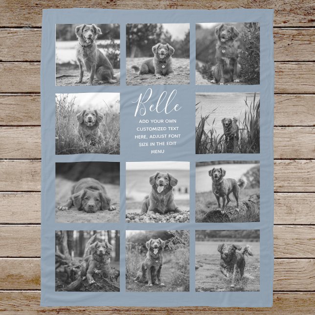 Personalized 11 Photo Collage Dusty Blue Fleece Blanket (Creator Uploaded)