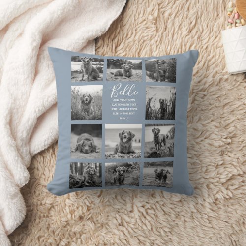 Personalized 11 Photo Collage Dusty Blue Throw Pillow