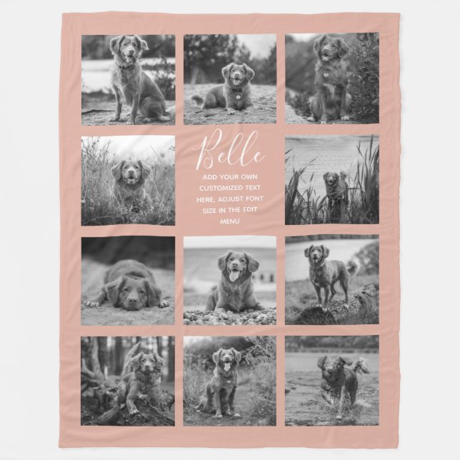 Personalized 11 Photo Collage Dusty Pink Fleece Blanket (Front)