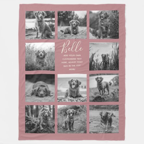 Personalized 11 Photo Collage Dusty Rose Fleece Blanket