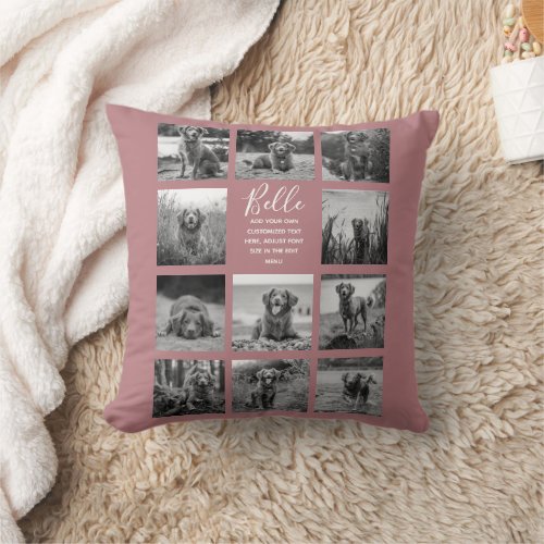 Personalized 11 Photo Collage Dusty Rose Throw Pillow