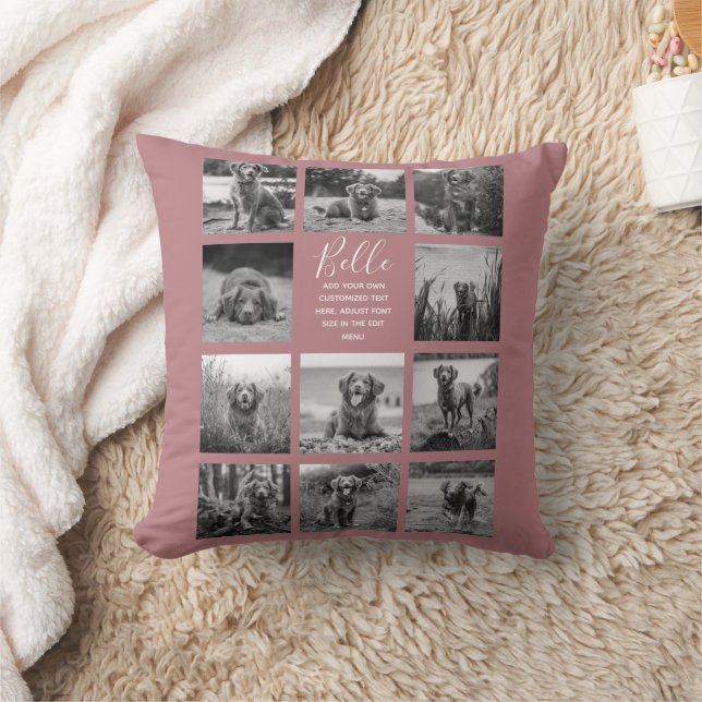 Personalized 11 Photo Collage Dusty Rose Throw Pillow (Blanket)