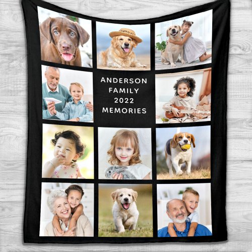 Personalized 11 Photo Collage Family Pets Dog Fleece Blanket