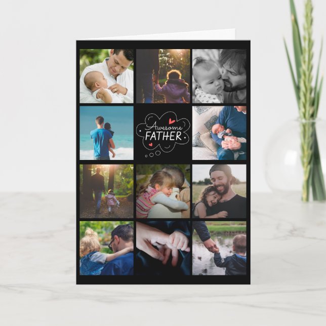 Personalized 11 Photo Collage Father's Day Card (Front)