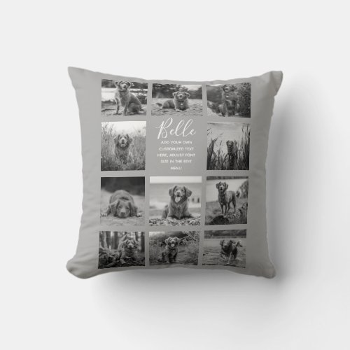 Personalized 11 Photo Collage Gray Throw Pillow
