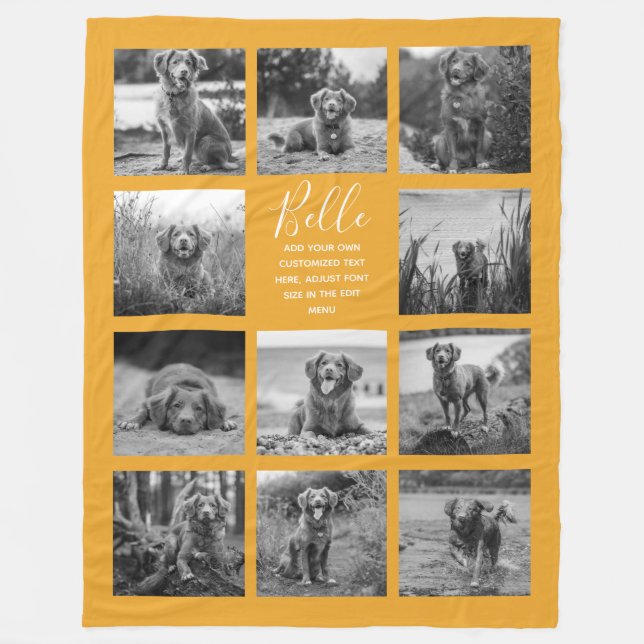 Personalized 11 Photo Collage Mellow Yellow Fleece Blanket (Front)