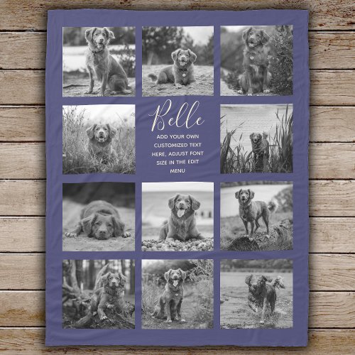 Personalized 11 Photo Collage Navy Blue Fleece Blanket
