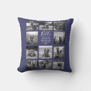 Personalized 11 Photo Collage Navy Blue Throw Pillow