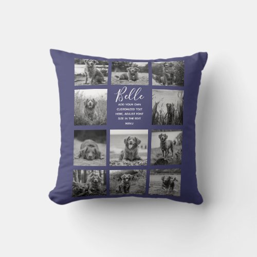 Personalized 11 Photo Collage Navy Blue Throw Pillow