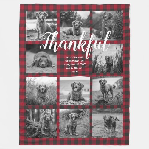 Personalized 11 Photo Collage THANKFUL Red Plaid Fleece Blanket
