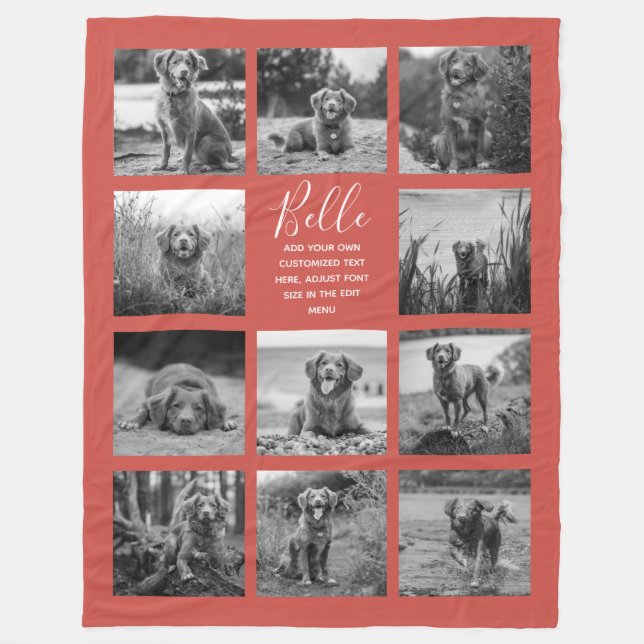 Personalized 11 Photo Collage Warm Red Fleece Blanket (Front)