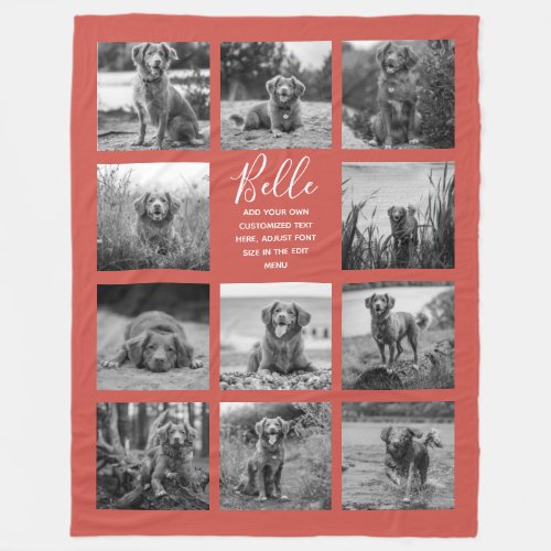 Personalized 11 Photo Collage Warm Red Fleece Blanket