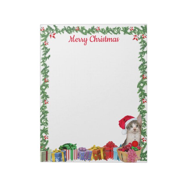 Personalized 11 x 8.5" Christmas Tito Tabby Cat  Notepad (Rotated)