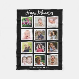 Personalized 12 Family Photo Collage Black Fleece Blanket