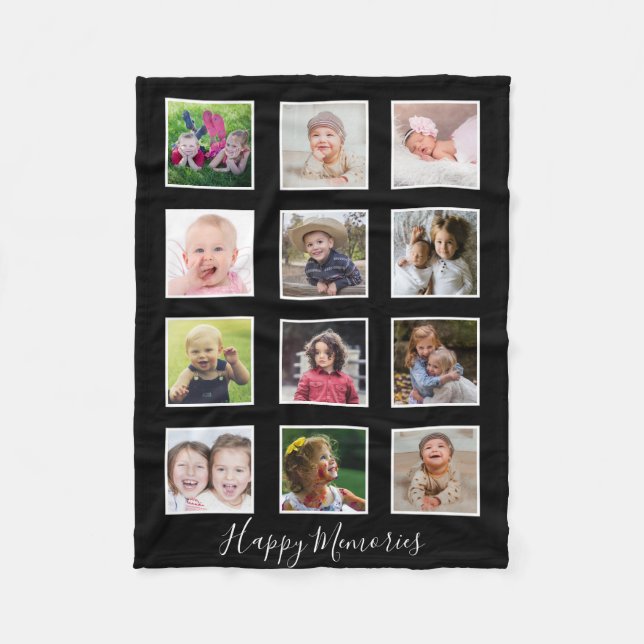 Personalized 12 Family Photo Collage Black   Fleece Blanket (Front)