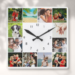Personalized 12 Family Photo Collage Square Wall Clock<br><div class="desc">Personalize with your 12 favorite photos to create a unique gift. Designed by Thisisnotme©</div>