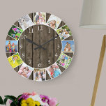 Personalized 12 Photo Collage Dark Wood Round Large Clock<br><div class="desc">Create your own unique wall clock. The photo template is set up ready for you to add 12 of your favorite photos. Add your pictures working clockwise from the top and switch them around to get the look you want. This dark wood look design has white numbers and will look...</div>