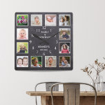 Personalized 12 Photo Collage Frame Chalkboard Square Wall Clock<br><div class="desc">Create your own photo collage wall clock with 12 of your favorite pictures. The photo frame clock helps you treasure your special moments and also makes a thoughtful gift for parents, grandparents and friends. The personalized family clock makes it a perfect gift for all occasions. Personalize with family name and...</div>