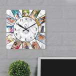 Personalized 12 Photo Collage Gray White Marble Square Wall Clock<br><div class="desc">Create your own unique wall clock with 12 of your favorite photos. The photo template is set up ready for you to add your pictures working clockwise from the top. This attractive, gray and white marble design has black numbers and will look great with modern and contemporary decor. For this...</div>