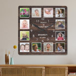 Personalized 12 Photo Collage Rustic Barn Wood Square Wall Clock<br><div class="desc">Create your own photo collage wall clock with 12 of your favorite pictures. The photo frame clock helps you treasure your special moments and also makes a thoughtful gift for parents, grandparents and friends. The personalized family clock makes it a perfect gift for all occasions. Personalize with family name and...</div>