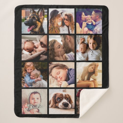 Personalized 12 Photo Collage Sherpa Blanket
