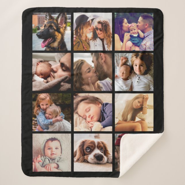 Personalized 12 Photo Collage Sherpa Blanket (Front)