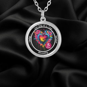 Personalized 12-Step Milestone Heart Silver Plated Necklace