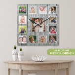 Personalized 13 Photo Collage Rustic Gray Wood   Square Wall Clock<br><div class="desc">Create your own photo collage wall clock with 12 of your favorite pictures. NOTE: Please upload your photos after cropping them to a square size. This will help you avoid cutting off face in the corners. The photo frame clock helps you treasure your special moments and also makes a thoughtful...</div>