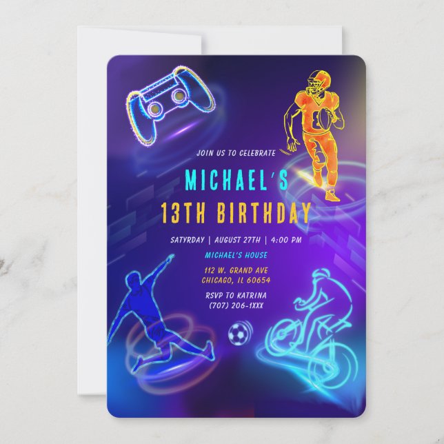 Personalized 13th Birthday Boy Invitation (Front)