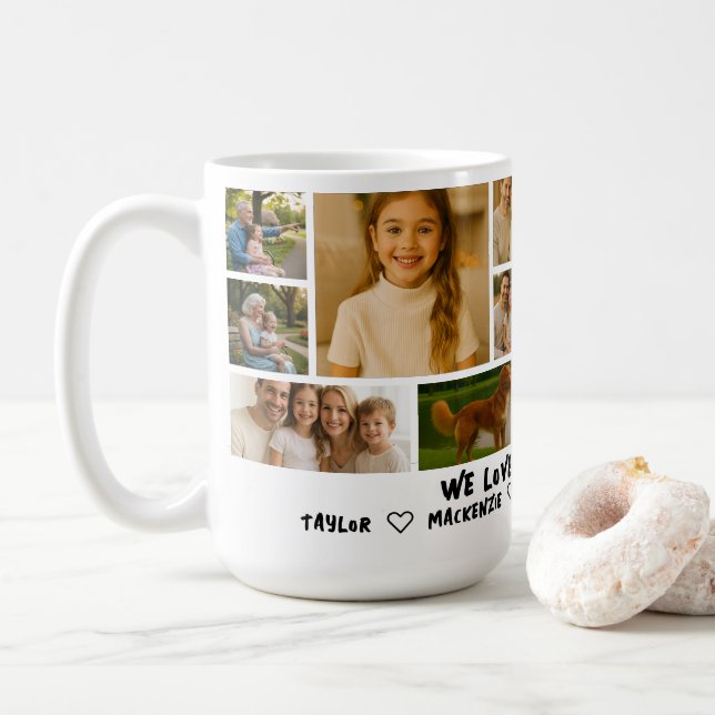 Personalized 14 Photo Template Collage and Text  Coffee Mug (With Donut)