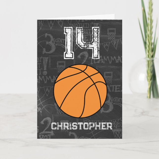 Personalized 14th Birthday Basketball Card (Front)