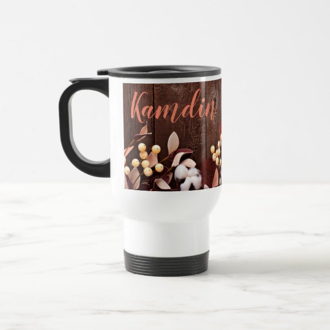 Personalized 15 ounce coffee mug Cotton Branch on (Left)