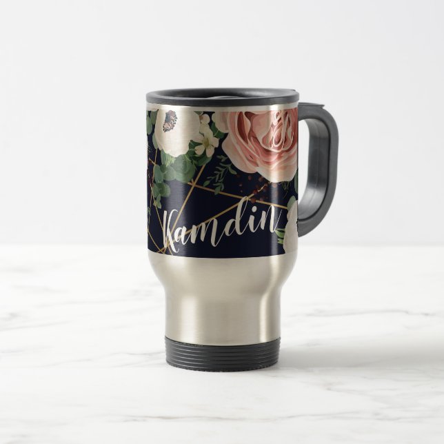 Personalized 15 ounce coffee mug Geometric Navy (Front Right)