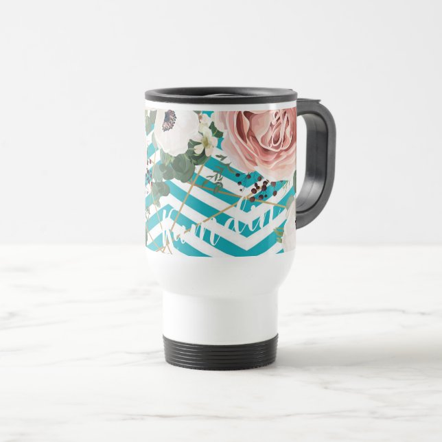 Personalized 15 ounce coffee mug Geometric Rose Ch (Front Right)