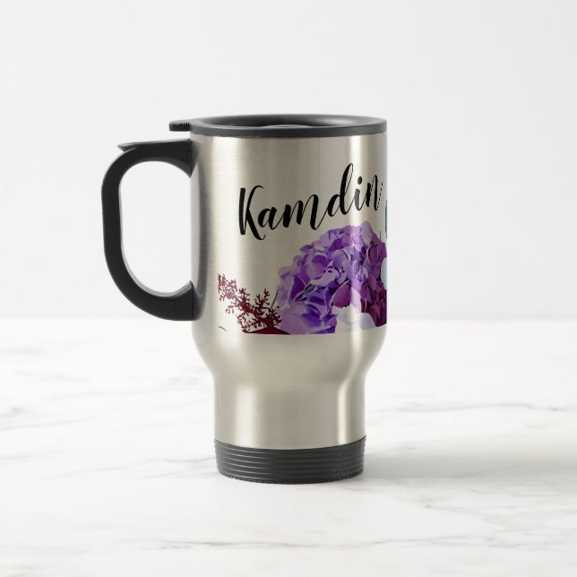 Personalized 15 ounce coffee mug Lavender Hibiscus (Left)
